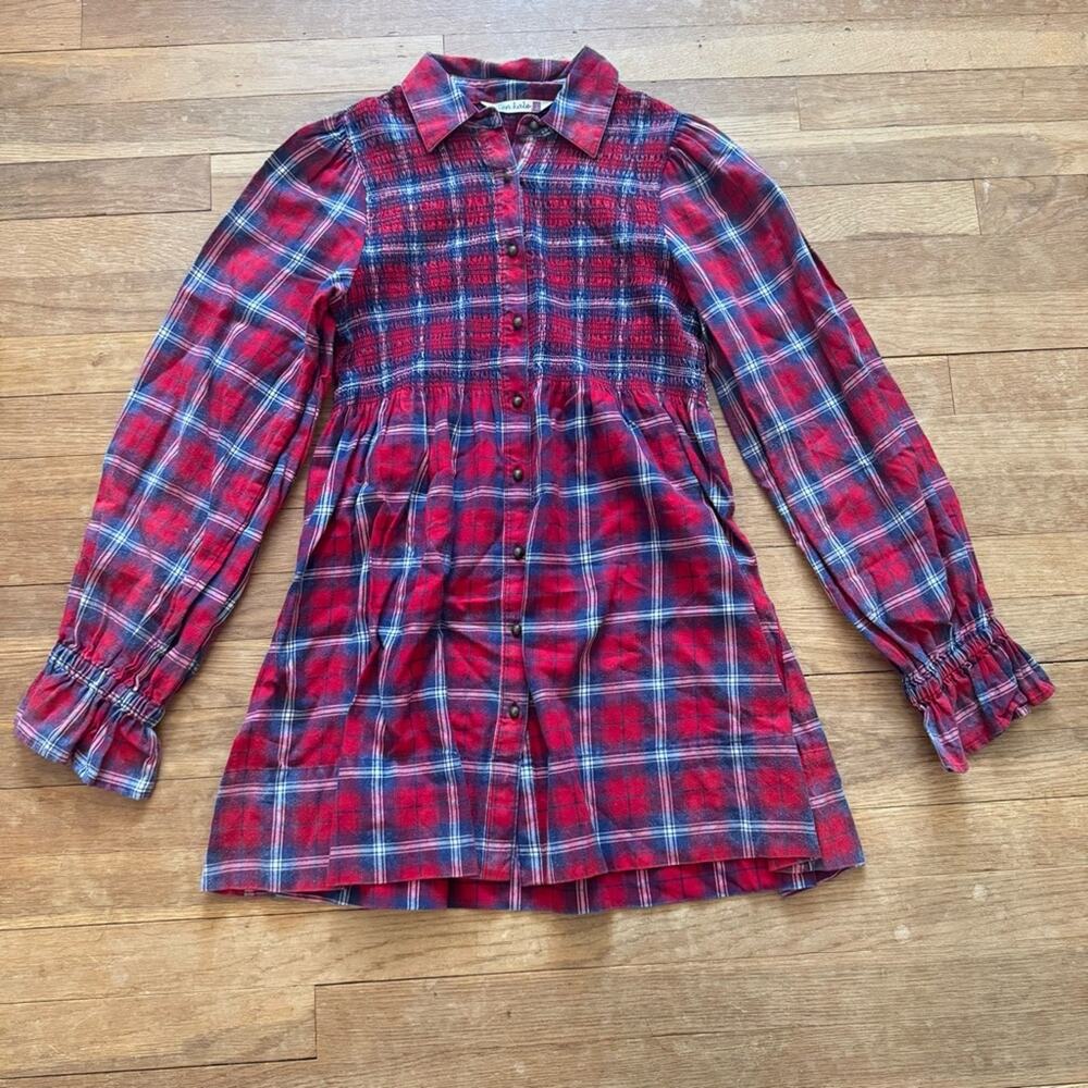 Given Kale red navy blue plaid long sleeve a-line mini dress size small S
 b18